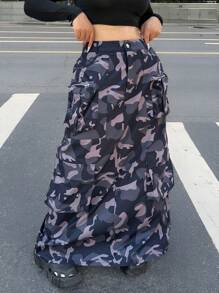 Flirla 大码女式多口袋迷彩裙，复古街头风格，秋冬 - 彩色 - 查看 3