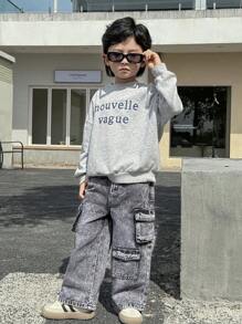 SHEIN Explorewe Young Boy 新款浅灰色多口袋直筒休闲牛仔裤 - 淺灰色 - 查看 5