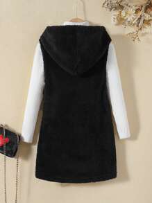 Sparklyn 女大童1入組素色連帽絨毛外套馬甲