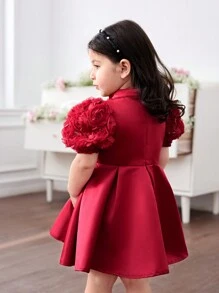 SHEIN 女婴优雅花朵镂空短袖连衣裙