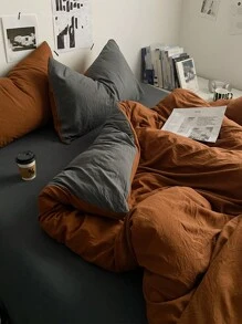 3 Peças Conjunto de Cama para Dormitório - 1 Edredom, 2 Fronhas, Laranja e Cinza Escuro, Super Macio e Amigo da Pele, Respirável, Lavável em Máquina