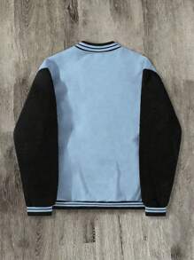 Manfinity Hypemode Chaqueta universitaria de ajuste holgado para hombre, de 1 pieza, con estampado de expresión y bloques de color en los hombros