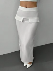 Aloruh Women's High Waist Maxi White Mermaid Skirt, Stylish For Commuting, Autumn/Winter