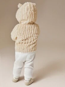 SHEIN Toddler Girls/Boys' Cute Horn Button Winter Warm Hooded Plush Jacket Outerwear - White - View 2