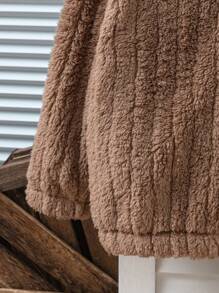 SHEIN Young Girl Casual Reversible Plush Hooded Button Long Sleeve Jacket - Multicolor - View 4