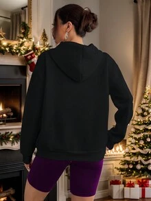 INAWLY Pink Leopard Print Christmas Tree Sweatshirt, Christmas Hooded Sweatshirt - Black - View 2