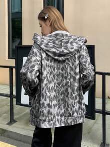 INAWLY Autumn/Winter New Arrival Relaxed Fit Leopard Print Zipper Long Sleeve Hoodie For Women, Streetwear Style Pullover Fall - Multicolor - View 2