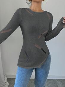 Chiquease Women Hollow-Out Side Slit Fitted Sexy Long Sleeve Sweater Knit Pullover Fall Winter Outfit