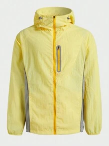 Manfinity Sport Corelite Men's Contrast Color Zip Front Raglan Long Sleeve Hooded Sunblock Jacket