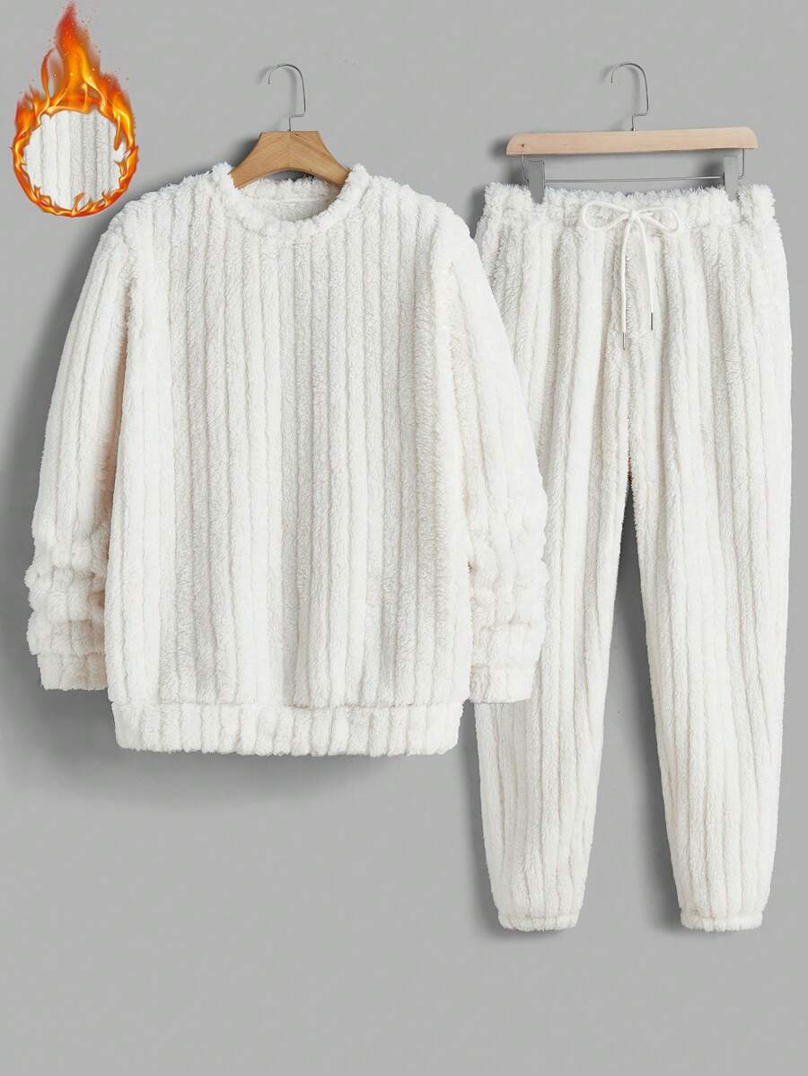 Manfinity VCAY 2pcs Men's Loose Fit Drop Shoulder Fleece Sweatsuit Set, Suitable For Autumn/Winter - Beige - View 1