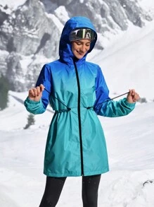 In My Nature Áo khoác trượt tuyết ngoài trời thường ngày dài tay rút dây eo màu tương phản mùa đông cho nữ - màu xanh lá - Xem 7