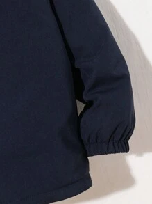 1 件装年轻男孩休闲街头装舒适复古字母印花双面超大落肩连帽夹克，适合外出、上学、聚会、秋冬季 - 藏蓝色 - 查看 3