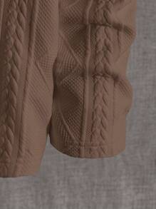 EASEVO 大码男士宽松针织麦穗菱形图案圆领长袖T恤 - 咖啡棕 - 查看 4