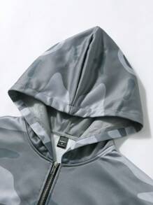 Manfinity EMRG Men's Casual Daily Camouflage Letter Print Zip-Up Hooded Sweatshirt, Autumn Zipper Graphic Long Sleeve Hoodie, For Friends, Husband, Boyfriend Gifts - Multicolor - View 4