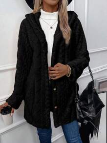 SHEIN LUNE 女士連帽毛絨外套 - 黑色 - 查看 4