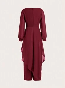SHEIN Clasi 2pcs/Set Women Elegant Round Neck Asymmetric Lantern Sleeve & Wide Leg Pants Women Clothes Set