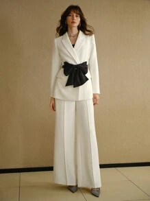 MOTF STUDIO PEAK COLLAR CONTRAST BOW WAIST BELTED BLAZER, NEW YEAR