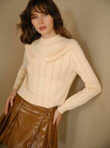 MOTF STUDIO SOLID MOCK NECK POINTELLE KNIT SWEATER