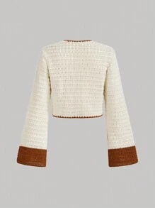 SHEIN MOD Áo len cardigan dệt kim họa tiết hoa tương phản màu sắc phong cách retro thập niên 70 dành cho nữ, trang phục đi biển cho phụ nữ, quần áo năm mới cho phụ nữ, quần áo cổ điển, trang phục đi chơi, trang phục cho phụ nữ phương Tây - Nhiều màu - Xem 2