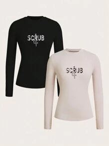 VaVaBold Women's Letter Print Casual Crew Neck Long Sleeve T-Shirt