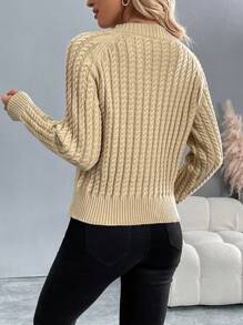 SHEIN LUNE 休闲简约纯色插肩袖针织毛衣，秋冬针织套头衫 - 卡其色 - 查看 2