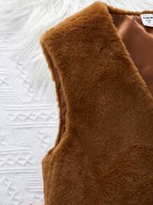 2pcs/Set Tween Girls Plain Front Button Sleeveless Vest & Crew Neck Long Sleeve Dress Set