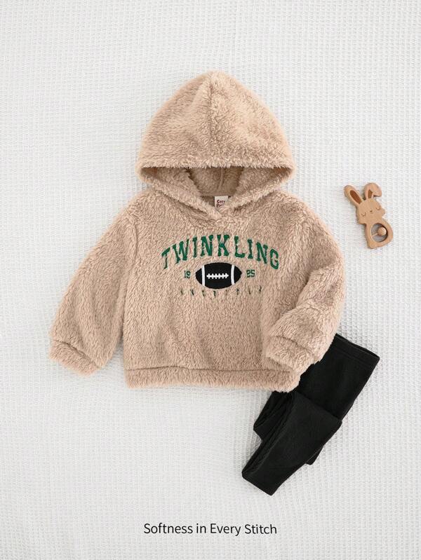 Cozy Pixies 2 pièces Ensemble de sweat-shirt à capuche en polaire réversible avec impression de lettres et de leggings pour bébé fille