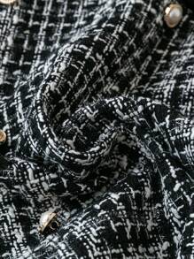 SHEIN LUNE 女士优雅天鹅绒拼布粗花呢灯笼袖收腰连衣裙，秋冬 - 咖啡棕 - 查看 5