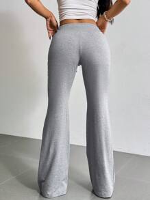 SHEIN EZwear Pantalones de chándal acampanados con cintura ajustable con cordón para actividades al aire libre en verano