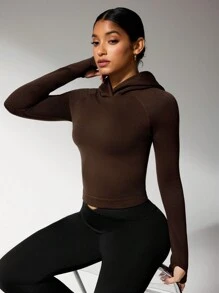 Women Solid Color Long Sleeve Simple Hoodie, Casual Daily Wear