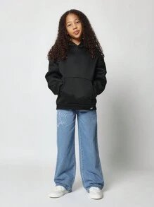 SUMWON Tween Girls Straight Fit Washed Jean With Side Hip Pink Embroidery - Blue - View 2