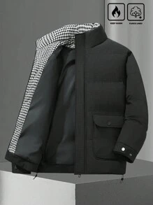 Manfinity Homme Men Flap Pocket Drawstring Hem Outdoor Windbreaker Padded Coat - Black - View 6