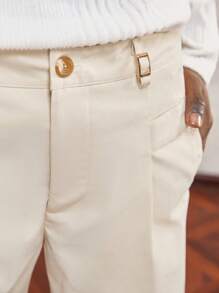 AKNOTIC Business Casual Men Loose Casual Khaki Cropped Tapered Pants, Suitable For Daily Wear With Metallic Split Decor Accessories - Khaki - View 3
