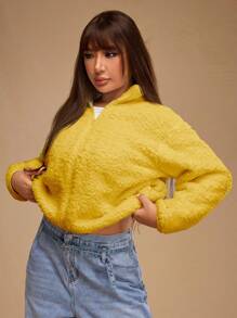 Forever 21 Plus Size Solid Color Front Zipper Long Sleeve Casual Jacket