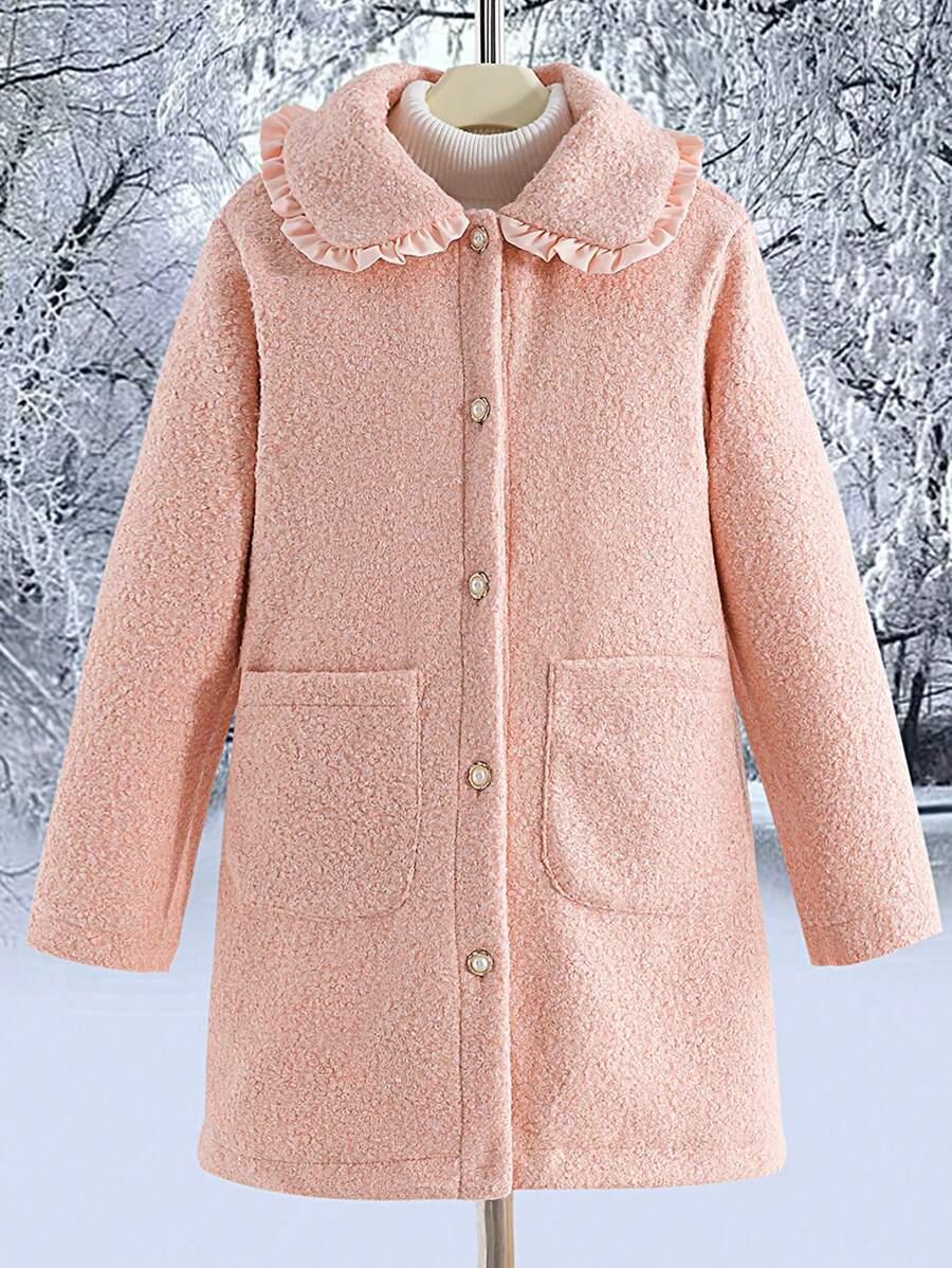 SHEIN 青少年女孩毛茸茸领子系带保暖优雅外套