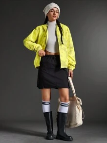 SHEIN Sports 休闲撞色印花连帽运动夹克 - 芥末黃 - 查看 5