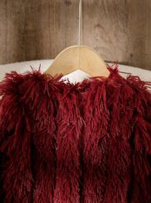 SHEIN Glamorique Kids Baby Girl Toddler Autumn/Winter Versatile Thick Warm Plush Shawl Jacket, Fashion For Party, Birthday, Christmas, New Year, Halloween Events, Wine Red - Burgundy - View 6