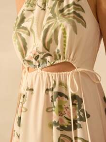 CAJUNI Váy không tay hở dây rút họa tiết cây dâm bụt nhiệt đới, cây dừa, cây rắn dành cho nữ, váy đi biển thường ngày - Nhiều màu - Xem 8