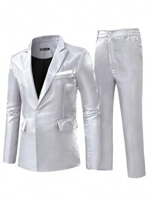 Manfinity AFTRDRK 男士金属泼墨印花领长袖夹克和裤子套装，正式派对/场合西装