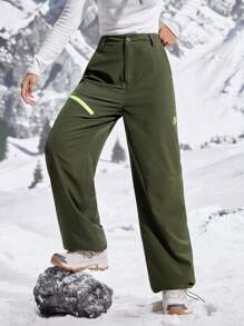 SHEIN Sport Gameset Pantalones rectos sueltos para excursión con estampado de letras y bolsillos en las mujeres