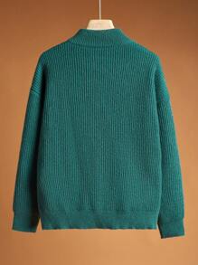 SHEIN 1 pieza Jersey de cuello alto con media abertura, cálido y casual, en color verde oscuro con rayas de malla, ropa de vuelta al colegio para adolescentes varones; atuendos de otoño; ropa para adolescentes varones; chaquetas de adolescentes varones para otoño/invierno