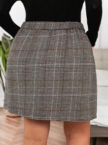 SHEIN Essnce Falda con botones delanteros de estampado de cuadros, de talla grande, informal para otoño/invierno