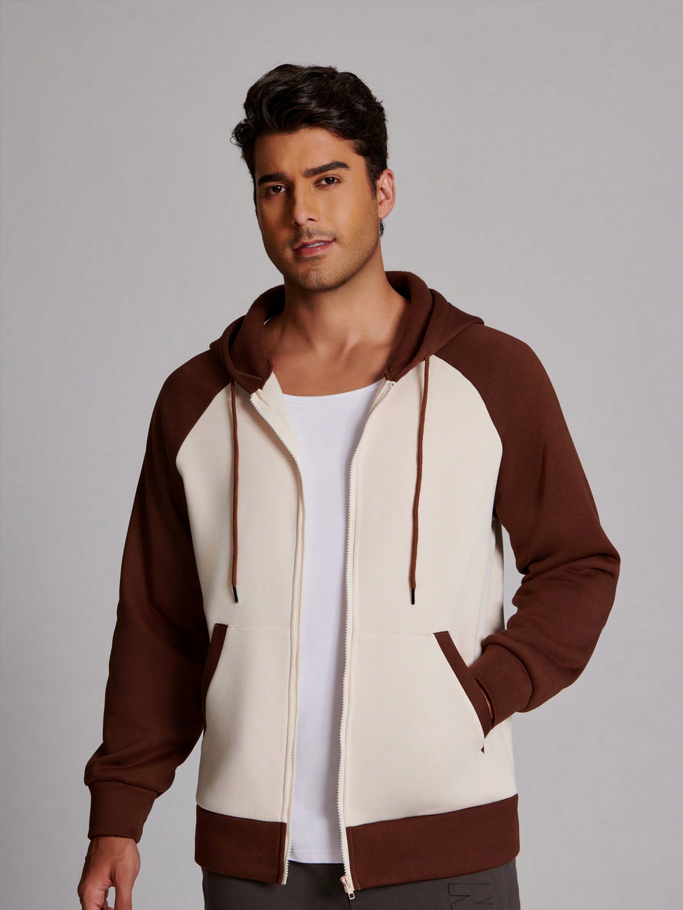 Manfinity Dauomo Men Zip Up Hoodie Sweatshirt, Casual Open Front Hoodie Jacket, Loose Fit Color Block Sports Style, Spring Autumn Winter