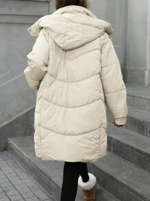 Aveloria Minimalist Hooded Mid-Length Loose Fit Parka With Large PocketsPadded Insulated Polyfill Synthetic Insulation Winter Coat Winter Jacket Jacket Coat For Winter Clothes - Beige - View 2