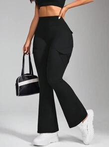 Easithlete Pantalones casuales y versátiles de unicolor de ajuste ceñido tipo cargo para deportes - Negro - Ver 5