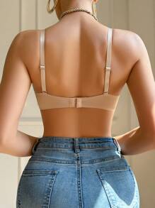 2pcs Set Women Simple Solid Lace Trim Bras - Apricot - View 2