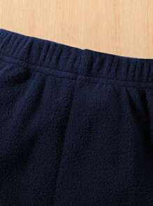 SHEIN 2pcs Young Boy Front Zipper Letter Embroidered Simple Top And Long Pants Set