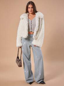 Forever 21 秋冬新款低腰水钻渐变洗水阔腿宽松牛仔裤，充满派对气息 - 淺藍色 - 查看 5