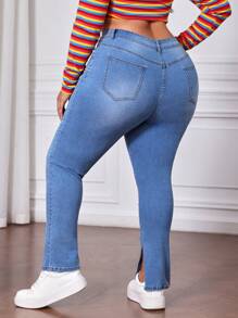SHEIN CURVE+ Plus Size Women Basic Blue Denim Skinny Stretch Jeans - Light Wash - View 2