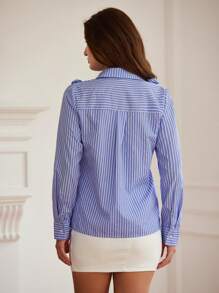 Chiquease Áo sơ mi sọc dài tay họa tiết hoa hồng Pháp 3D thoải mái cho nữ, áo sơ mi cài nút thời trang cho nữ - Nhiều màu - Xem 6